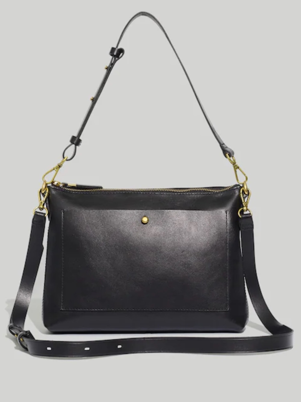 Madewell Black Leather Transport Crossbody with Gold Hardware